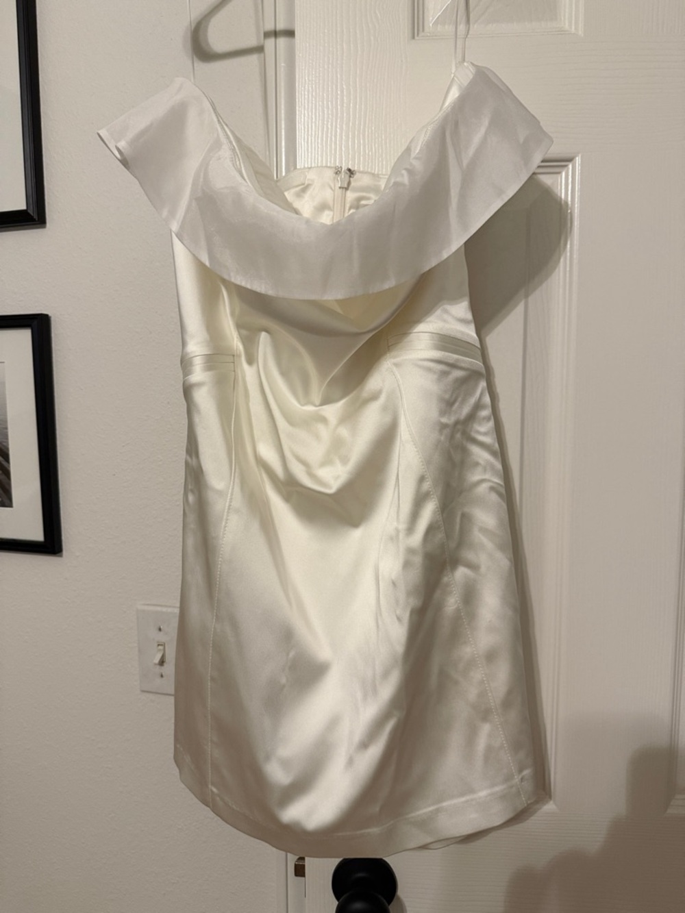BHLDN Ivory Satin Strapless Mini Dress